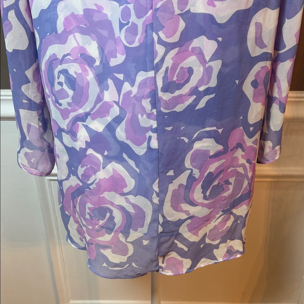 Bob Mackie Chiffon Floral Blouse Pastel Watercolor Boho XS Top - Picture 7 of 9